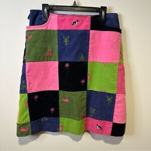 vintage lilly pulitzer embroidered corduroy patchwork skirt size 2